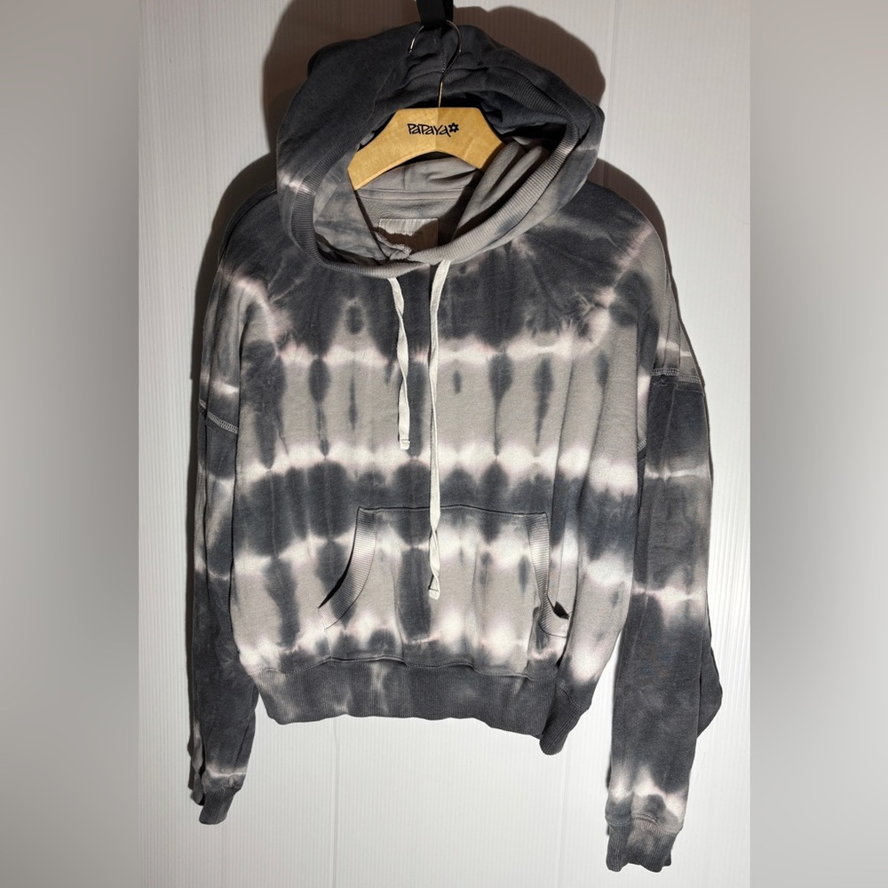 Lucky Brand Tie Dye Cropped Hoodie Gray Black Size L